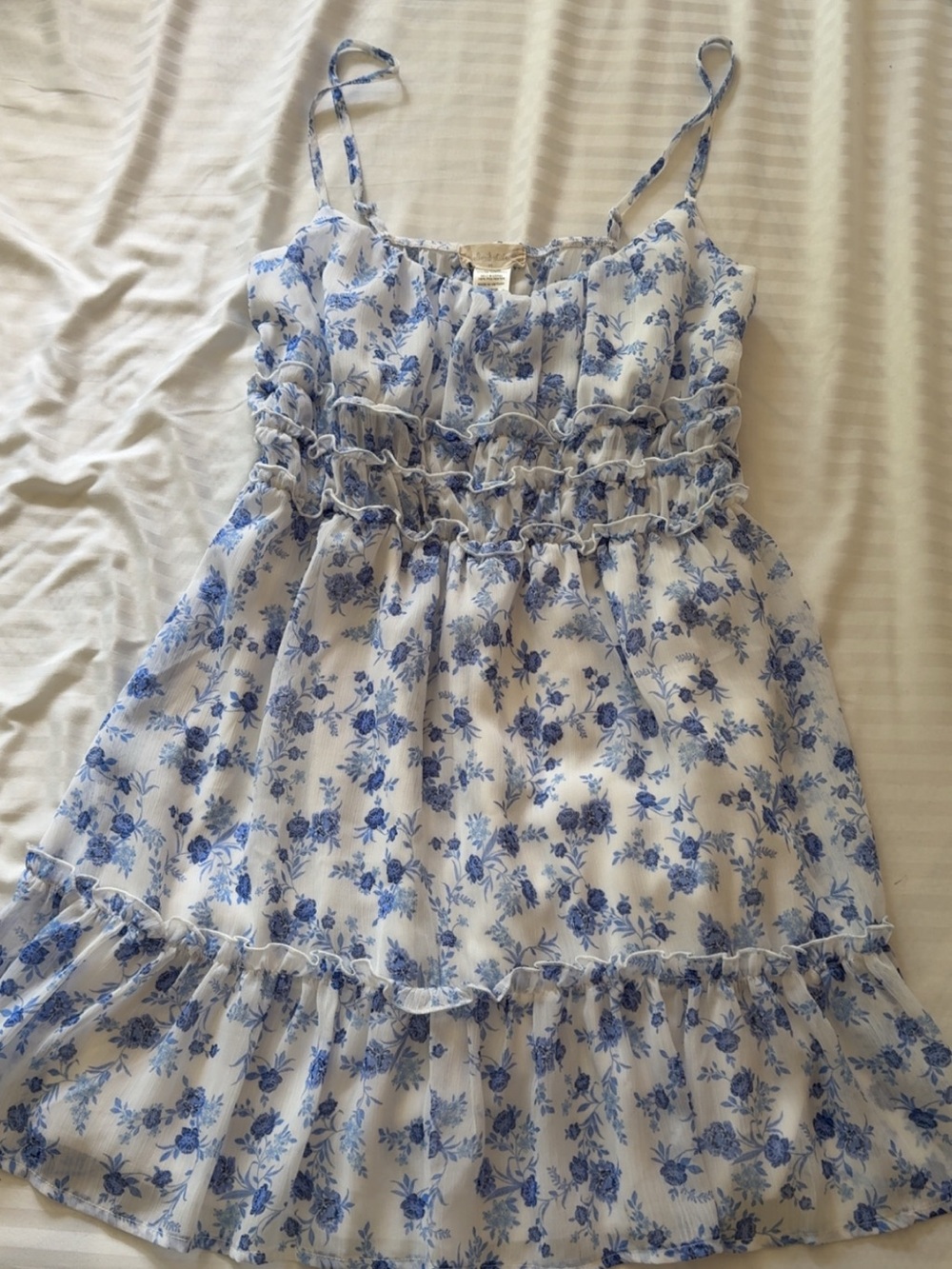 Alter’d State White and Blue Floral Ruffle Sundress